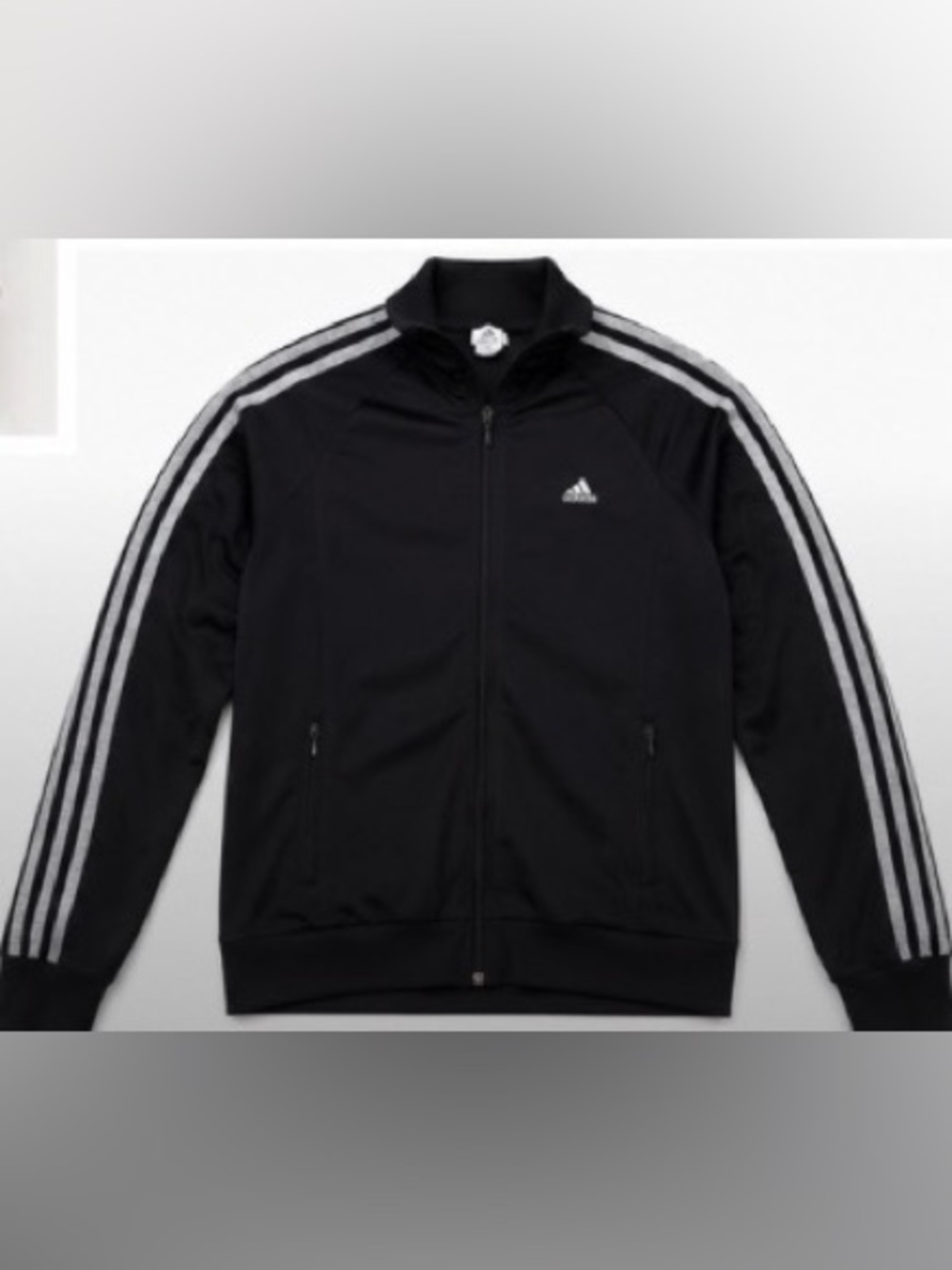 Adidas Women's Black Track Jacket with Silver Glitter 3-Stripes | Full Zip |